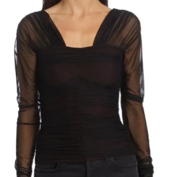 A.L.C  Black Jackie Mesh Long Sleeve Top Blouse ruched sheer whimsigoth fairy M - Picture 3 of 16